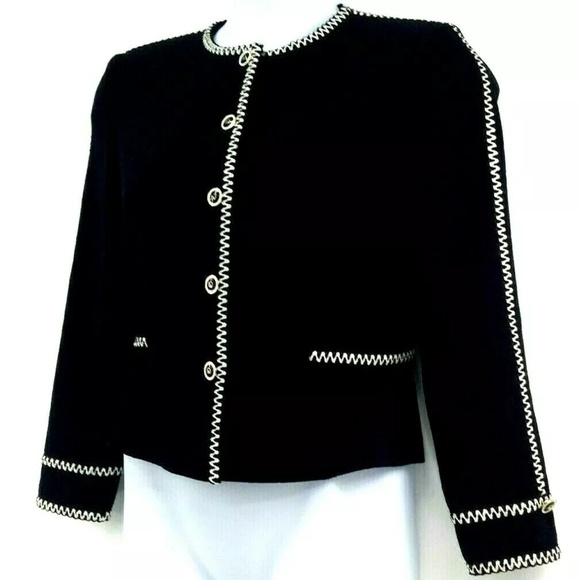 St. John Jackets & Blazers - ST. John Black White Jacket Zigzag Stitch Sz 8